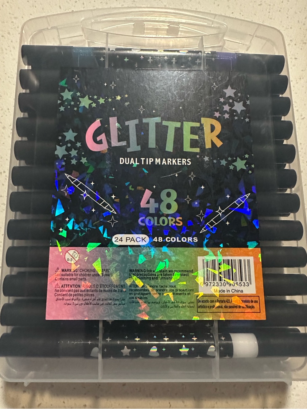 Glitter Dual Tip Markers - Black Set with Assorted Glitter Colors,48 Colors